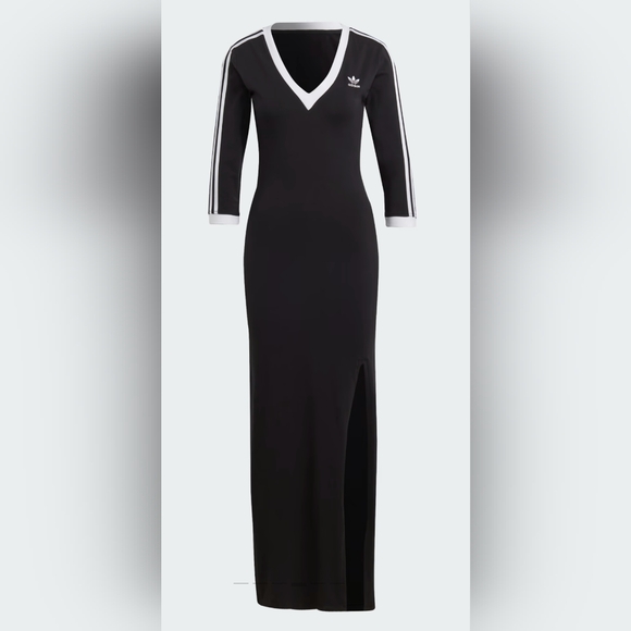 BNWT Adidas Adicolor Classics 3-Stripes Sporty Maxi Dress Black Sizes L, XL - Picture 4 of 6